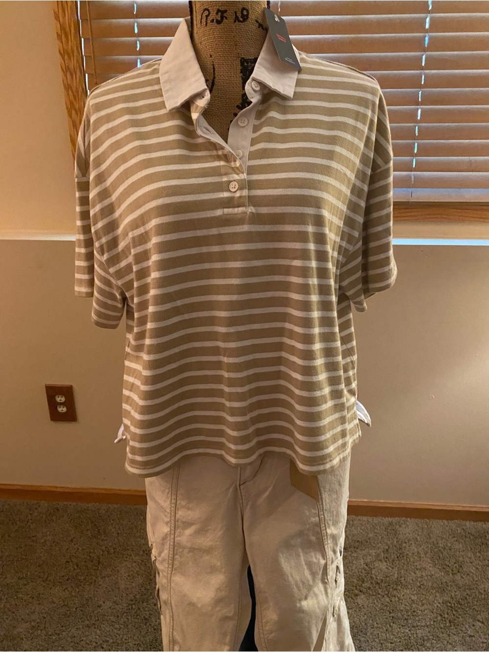Levi's Beige & White Striped Polo Shirt and beige Levi cargo jeans